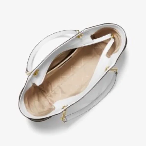 NWT Michael Kors Shoulder Bag Jet Set Large Saffiano Leather Optic White w Gold - Picture 7 of 9